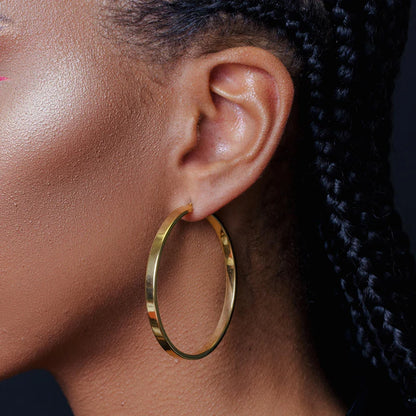 Gold Plated 925 Sterling Silver Electroforming Flat 4mm Hoop Earring