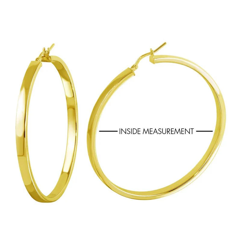 Gold Plated 925 Sterling Silver Electroforming Flat 4mm Hoop Earring