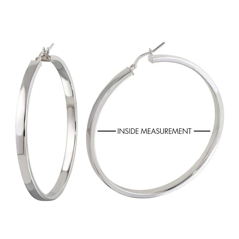 Rhodium Plated 925 Sterling Silver Electroforming Flat 4mm Hoop Earrings