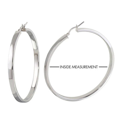 Rhodium Plated 925 Sterling Silver Electroforming Flat 4mm Hoop Earrings