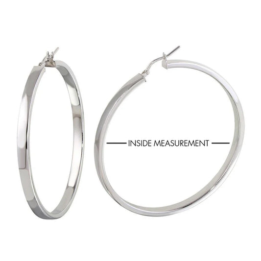 Rhodium Plated 925 Sterling Silver Electroforming Flat 4mm Hoop Earrings