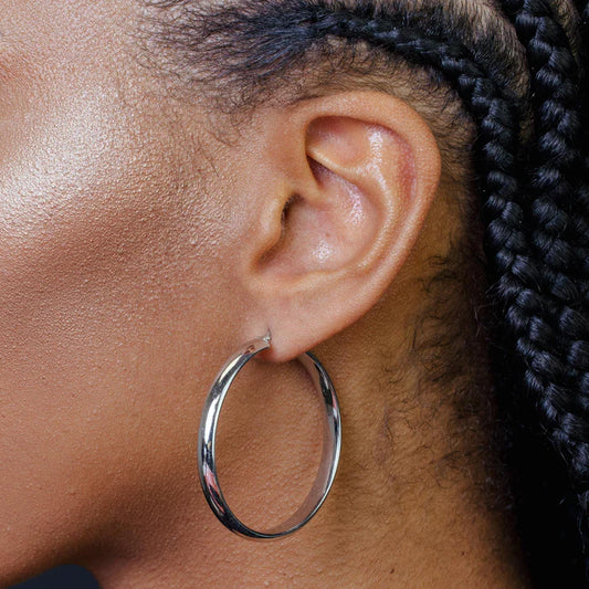 Rhodium Plated 925 Sterling Silver Electroforming Rounded 5mm Hoop Earrings