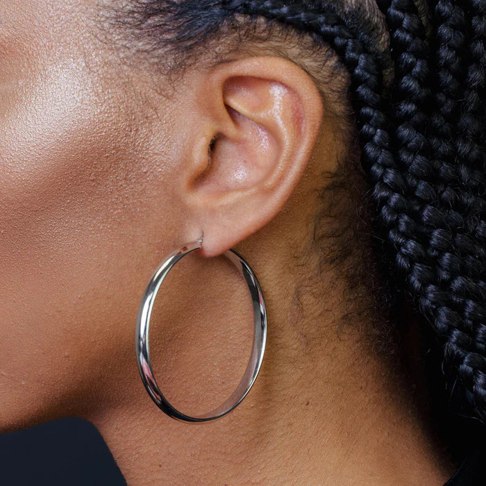 Rhodium Plated 925 Sterling Silver Electroforming Rounded 5mm Hoop Earrings