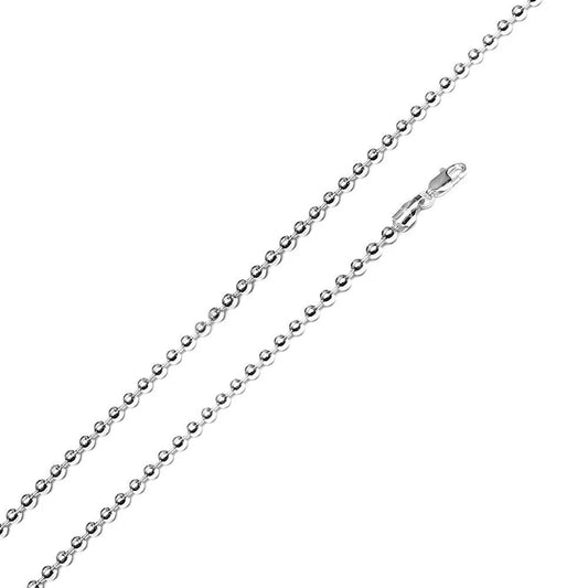 Rhodium Plated Bead Chain Necklace – 3mm – 16"–30" – Made in Italy