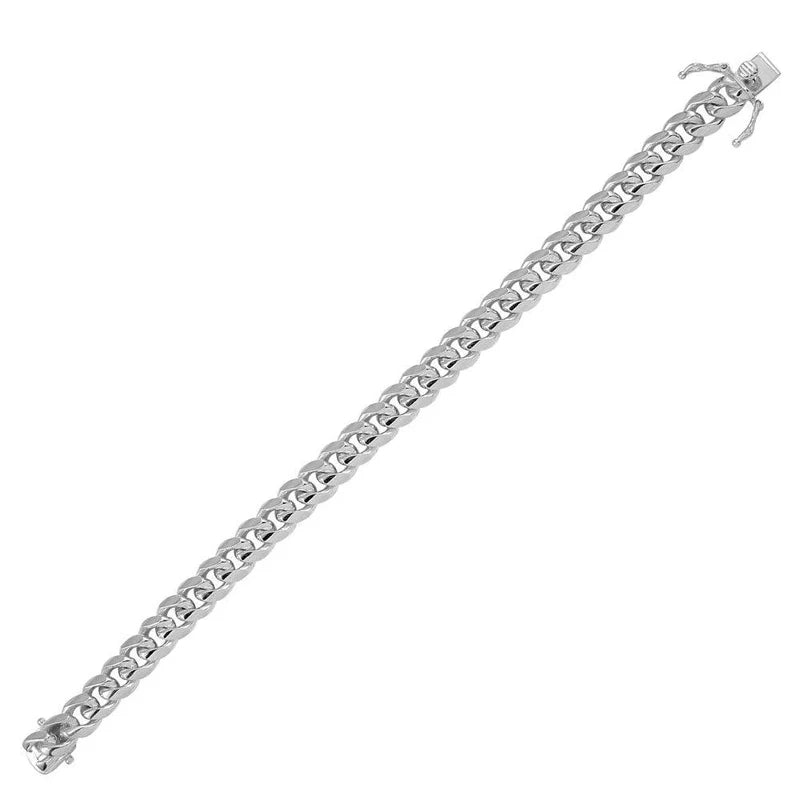 Men’s 925 Sterling Silver Rhodium Plated Miami Cuban Chain or Bracelet Box Lock – 9mm  – 8"–30" – Made in Italy