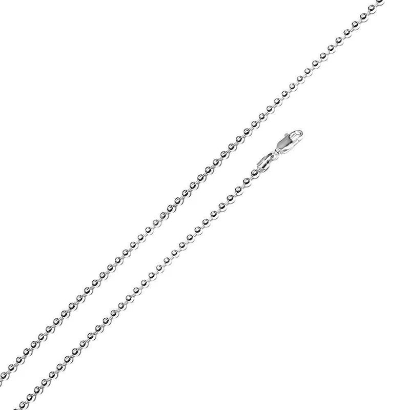 Rhodium Plated Bead Chain Necklace – 2mm – 16"–24" – Made in Italy