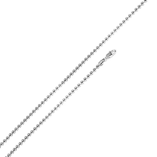 Rhodium Plated Bead Chain Necklace – 2mm – 16"–24" – Made in Italy