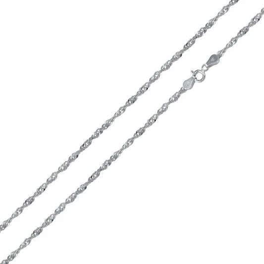 Rhodium Plated 925 Sterling Silver Singapore Chain 1.5mm Made in Italy