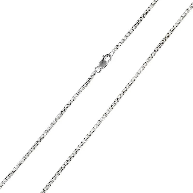 Rhodium Plated Round Box Diamond Cut Chain Necklace – 925 Sterling Silver – 1.5mm – 16"–30" – Made in Italy