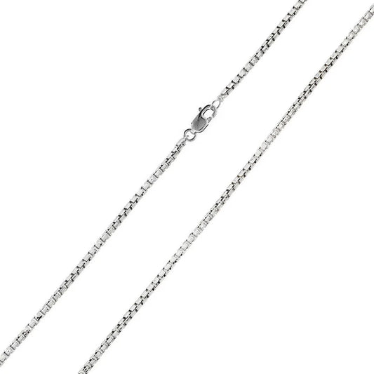 Rhodium Plated Round Box Diamond Cut Chain Necklace – 925 Sterling Silver – 1.5mm – 16"–30" – Made in Italy