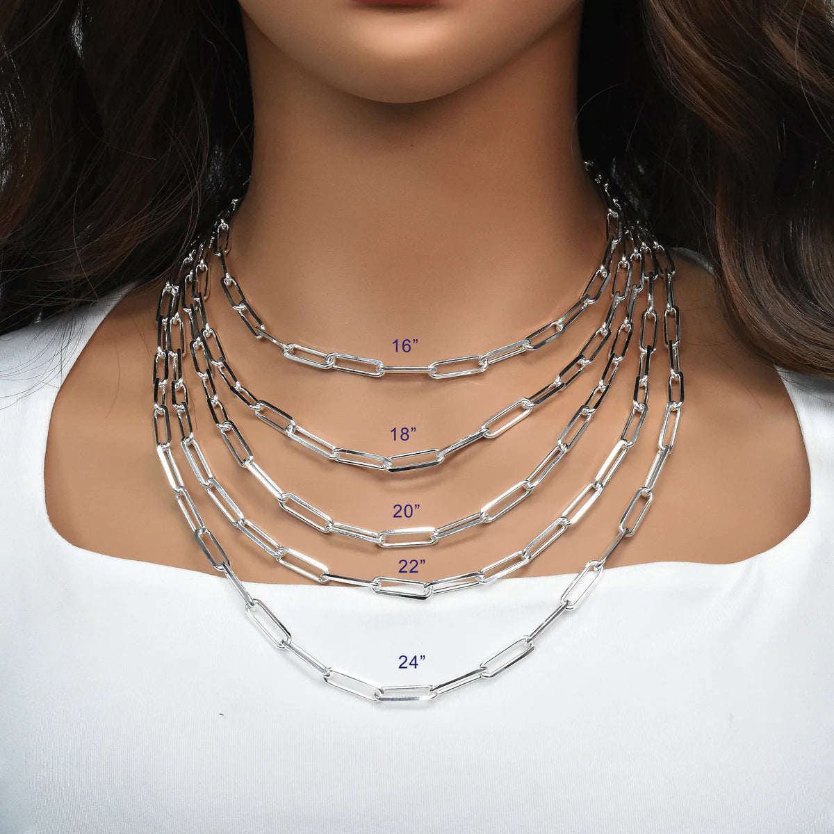 925 Sterling Silver Diamond Cut Paperclip Link 7mm Chain Made in Italy