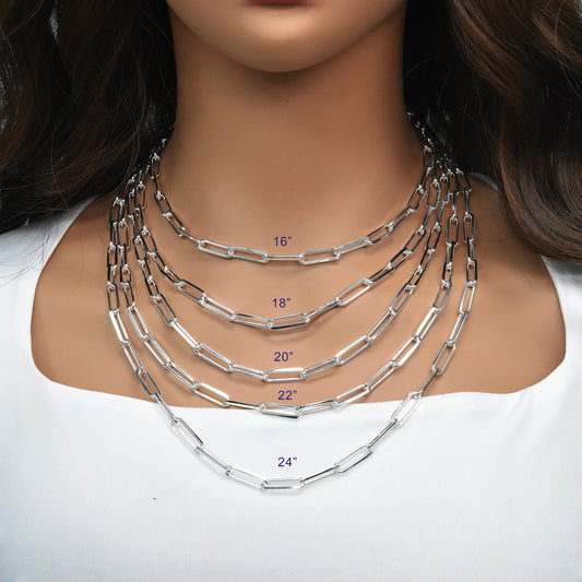 925 Sterling Silver Diamond Cut Paperclip Link 7mm Chain Made in Italy