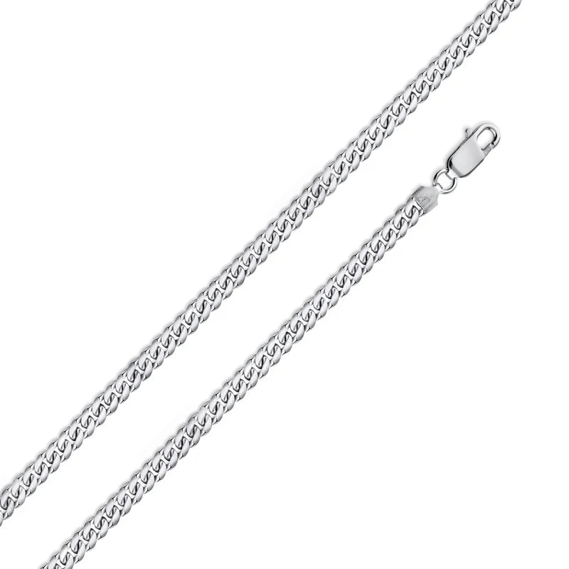 925 Sterling Silver Rhodium Plated Miami Cuban Link Chain – 3mm – 16"–30" – Made in Italy