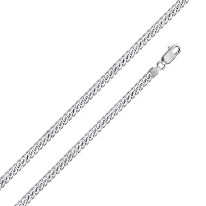 925 Sterling Silver Rhodium Plated Miami Cuban Link Chain – 3mm – 16"–30" – Made in Italy