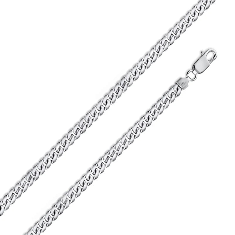 925 Sterling Silver Rhodium Plated Miami Cuban Link Chain – 4mm – 8"–30" – Made in Italy