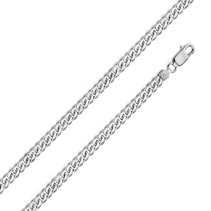 925 Sterling Silver Rhodium Plated Miami Cuban Link Chain – 4mm – 8"–30" – Made in Italy
