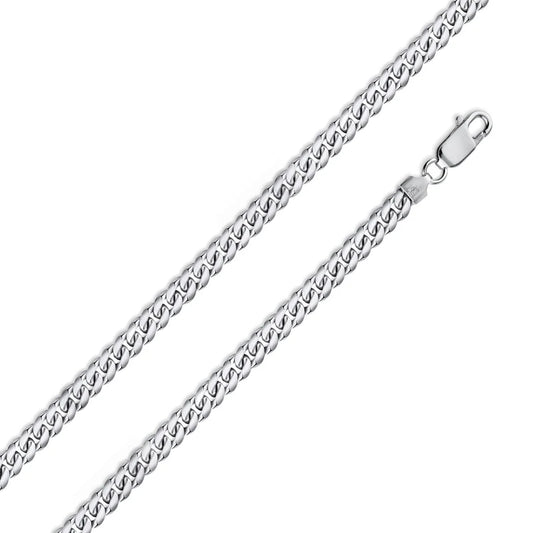 925 Sterling Silver Rhodium Plated Miami Cuban Link Chain – 4mm – 8"–30" – Made in Italy