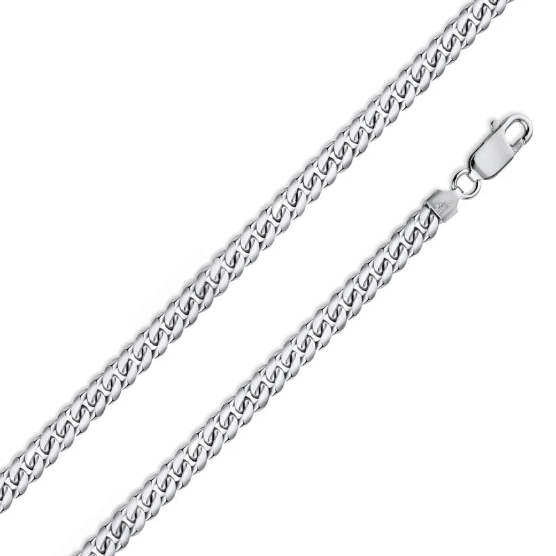 925 Sterling Silver Rhodium Plated Miami Cuban Link Necklace or Bracelet – 5mm – 8"–30" – Made in Italy