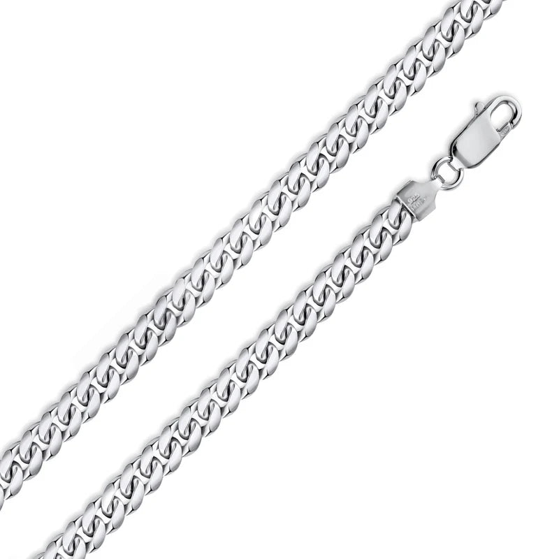 925 Sterling Silver Rhodium Plated Miami Cuban Curb Chain Necklace or Bracelet – 6mm – 26" 28" 30" – Made in Italy