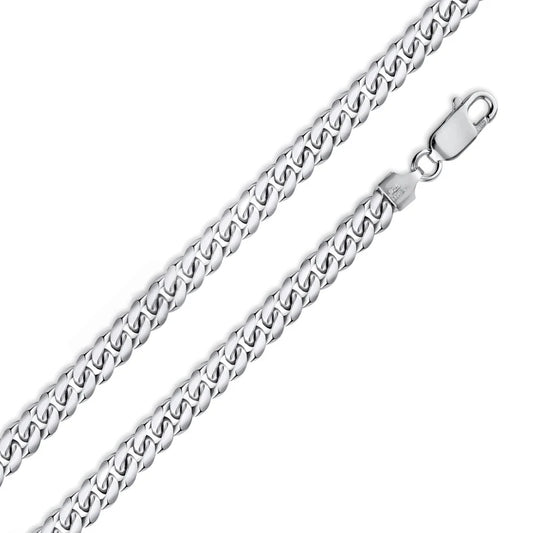 925 Sterling Silver Rhodium Plated Miami Cuban Curb Chain Necklace or Bracelet – 6mm – 26" 28" 30" – Made in Italy