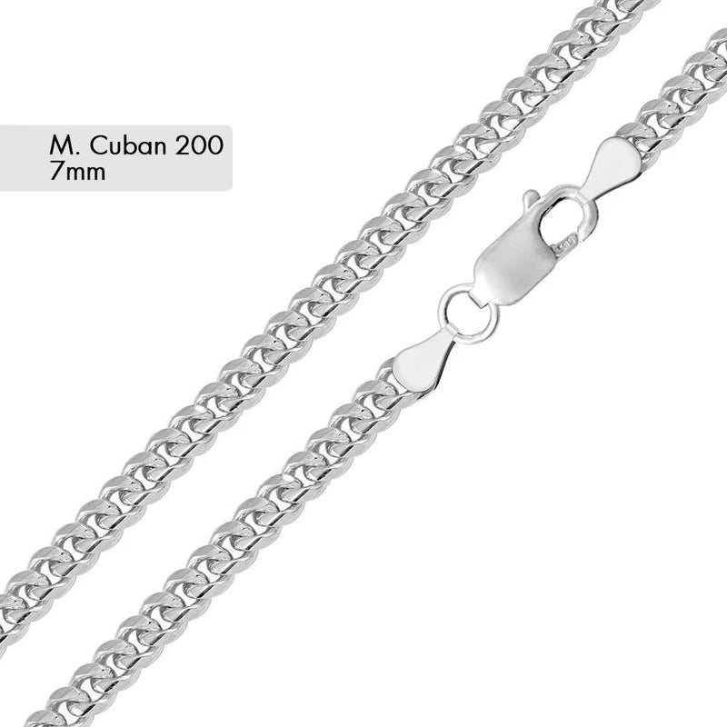 925 Sterling Silver Rhodium Plated Miami Cuban Chain or Bracelet – 7mm – 7.5"–30" – Made in Italy