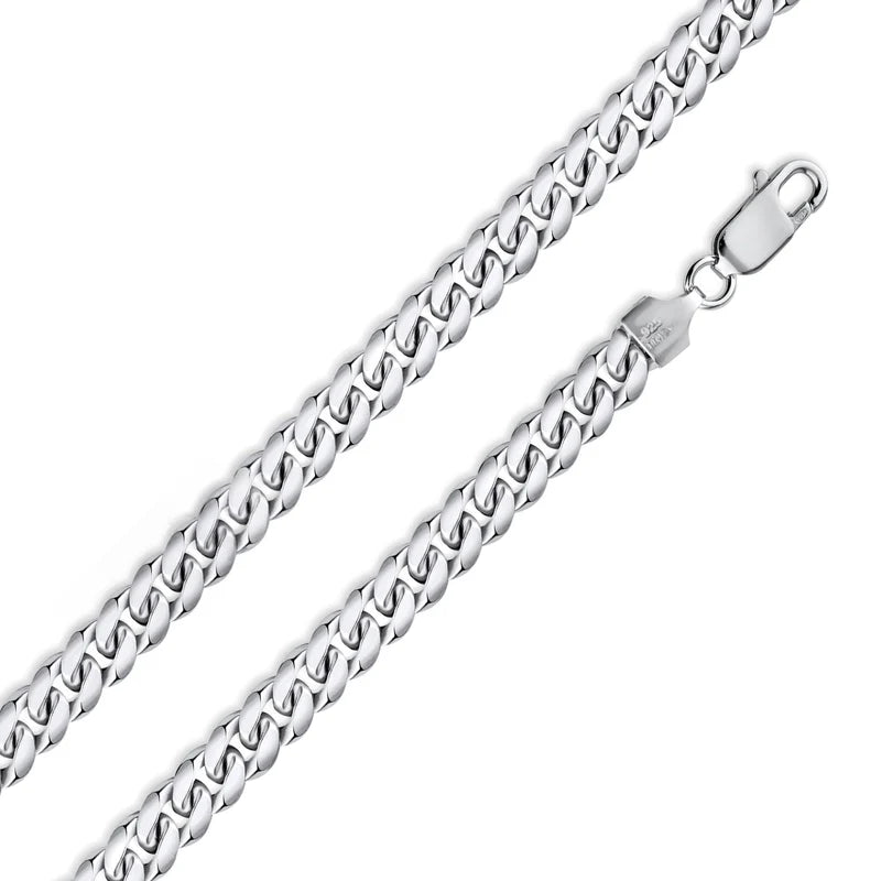 925 Sterling Silver Rhodium Plated Miami Cuban Chain or Bracelet – 7mm – 7.5"–30" – Made in Italy