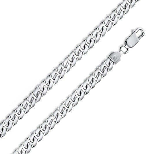925 Sterling Silver Rhodium Plated Miami Cuban Chain or Bracelet – 7mm – 7.5"–30" – Made in Italy