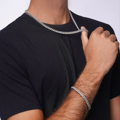 925 Sterling Silver Rhodium Plated Miami Cuban Chain or Bracelet – 7mm – 7.5"–30" – Made in Italy