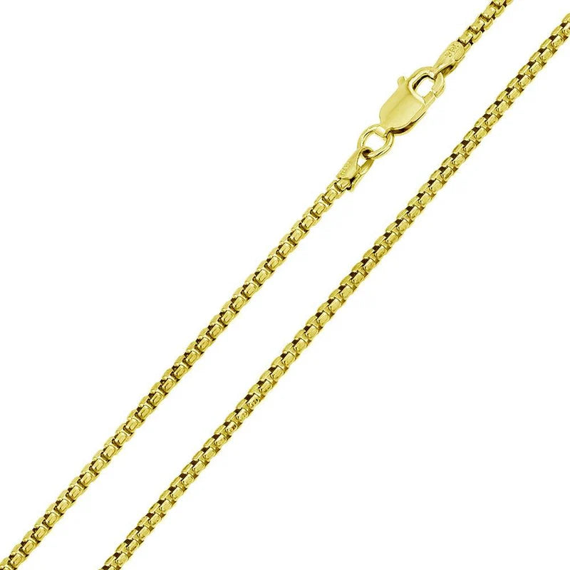 Round Box Chain 3mm Gold Plated 925 Sterling Silver Chains