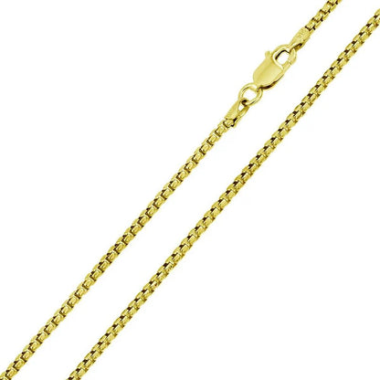 Round Box Chain 3mm Gold Plated 925 Sterling Silver Chains