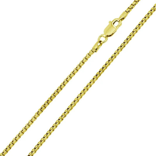 Round Box Chain 3mm Gold Plated 925 Sterling Silver Chains