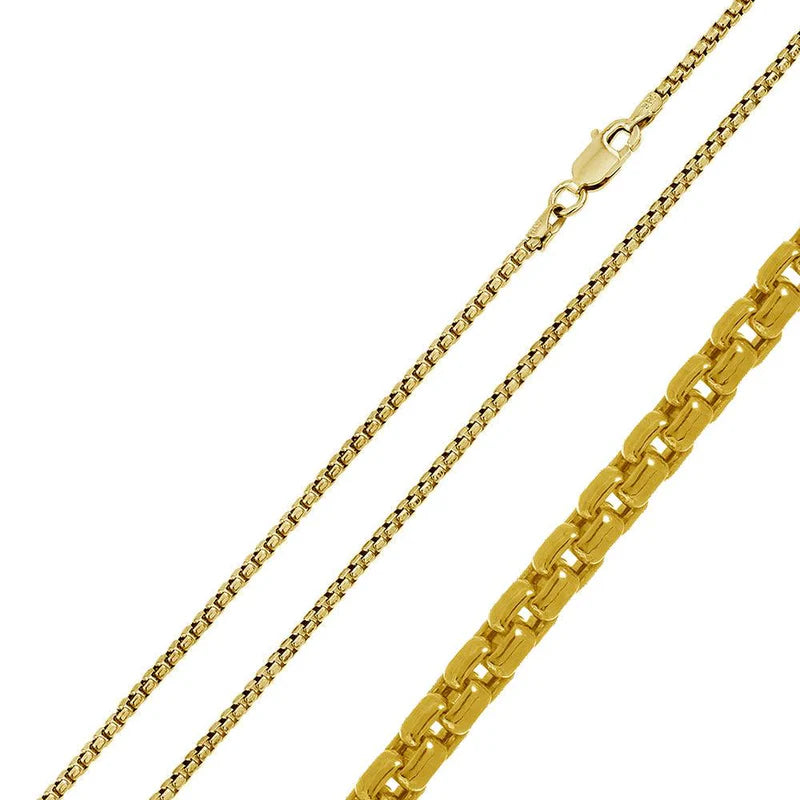 Round Box 2mm Gold Plated 925 Sterling Silver Chains