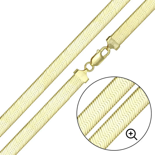 Herringbone Chain Necklace – Gold Plated on 925 Sterling Silver – 7mm – 16"–20" – Made in Italy