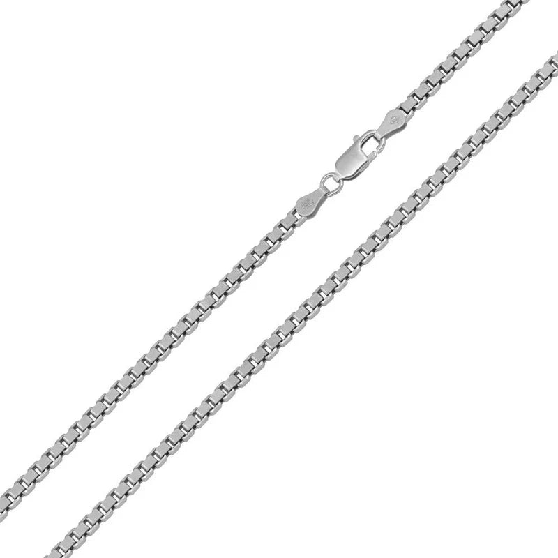 Rhodium Plated 925 Sterling Silver Box Chain 2.5mm 20"–30" – Made in Italy