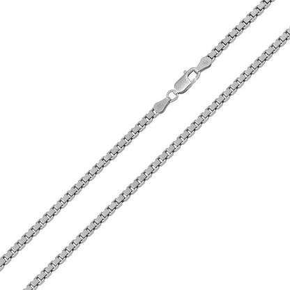 Rhodium Plated 925 Sterling Silver Box Chain 2.5mm 20"–30" – Made in Italy