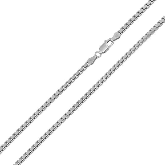 Rhodium Plated 925 Sterling Silver Box Chain 2.5mm 20"–30" – Made in Italy