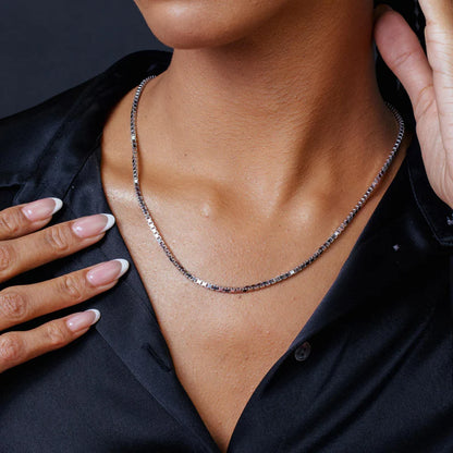 Rhodium Plated 925 Sterling Silver Box Chain 2.5mm 20"–30" – Made in Italy