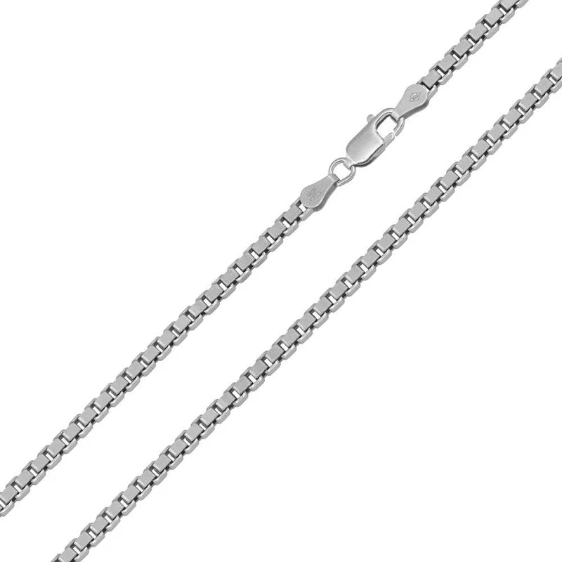 Rhodium Plated Box Chain Necklace – 925 Sterling Silver – 3mm – 20"–30" – Made in Italy