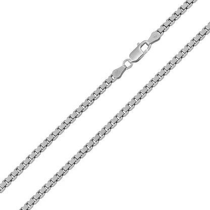 Rhodium Plated Box Chain Necklace – 925 Sterling Silver – 3mm – 20"–30" – Made in Italy