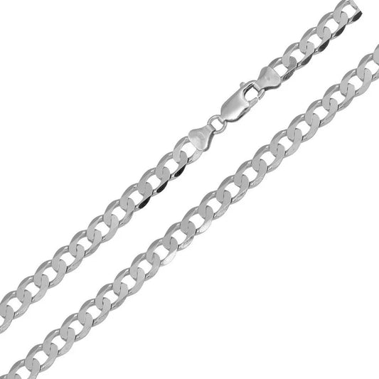 925 Sterling Silver Rhodium Plated Super Flat Curb Chain or Bracelet – 4.7mm – 8"–30" – Made in Italy