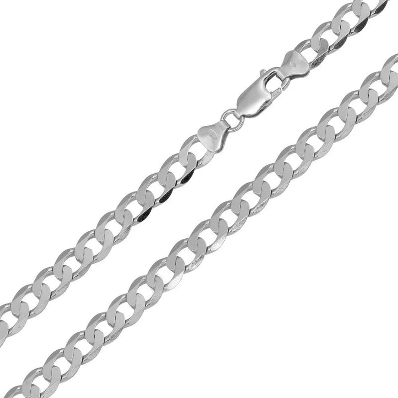 925 Sterling Silver Rhodium Plated Super Flat Curb Chain or Bracelet – 6mm – 8"–30" – Made in Italy