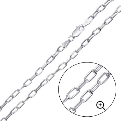 Rhodium Plated 925 Sterling Silver Oval Paperclip Link Chain or Bracelet – 3mm –  Made in Italy