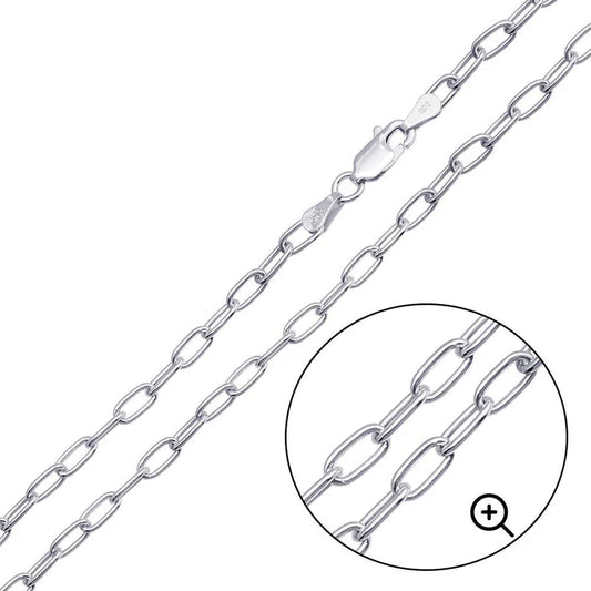 Rhodium Plated 925 Sterling Silver Oval Paperclip Link Chain or Bracelet – 3mm –  Made in Italy