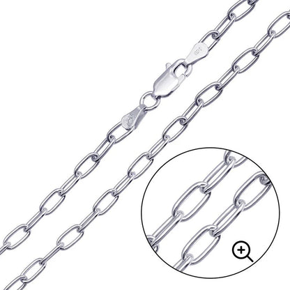 Rhodium Plated 925 Sterling Silver Oval Paperclip Link Chain or Bracelet – 4mm – Made in Italy