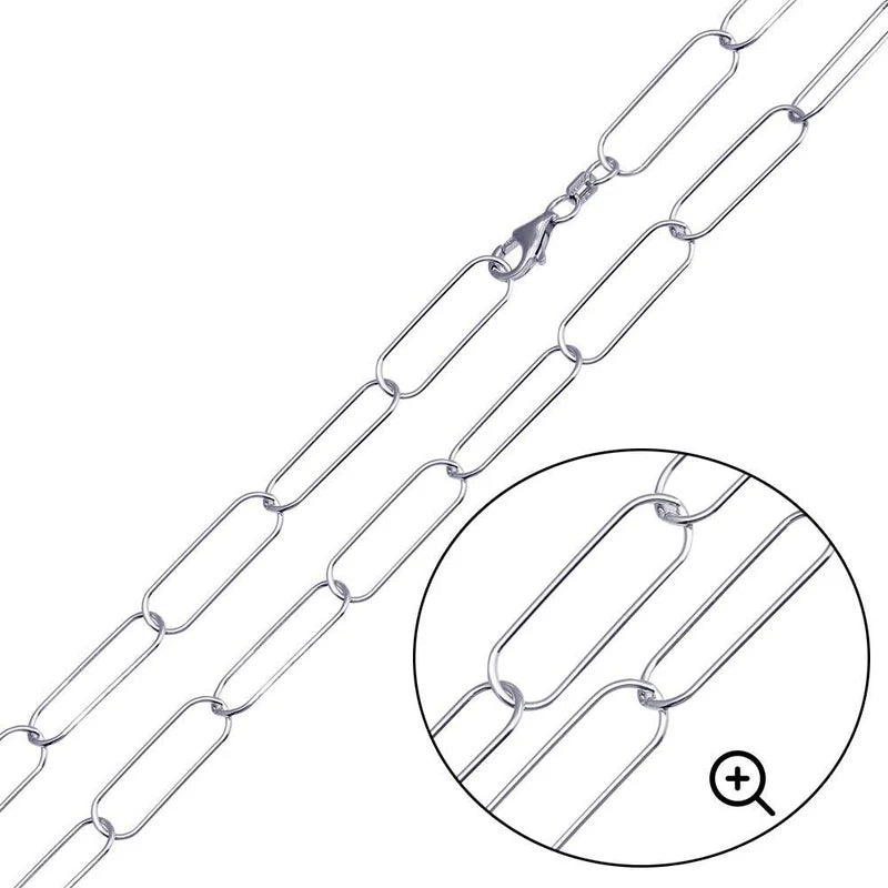 Rhodium Plated 925 Sterling Silver Oval Paperclip Link Chain or Bracelet – 6.5mm – Made in Italy