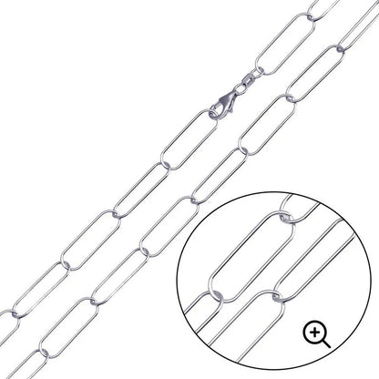 Rhodium Plated 925 Sterling Silver Oval Paperclip Link Chain or Bracelet – 6.5mm – Made in Italy