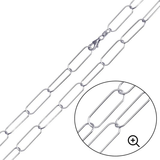 Rhodium Plated 925 Sterling Silver Oval Paperclip Link Chain or Bracelet – 6.5mm – Made in Italy