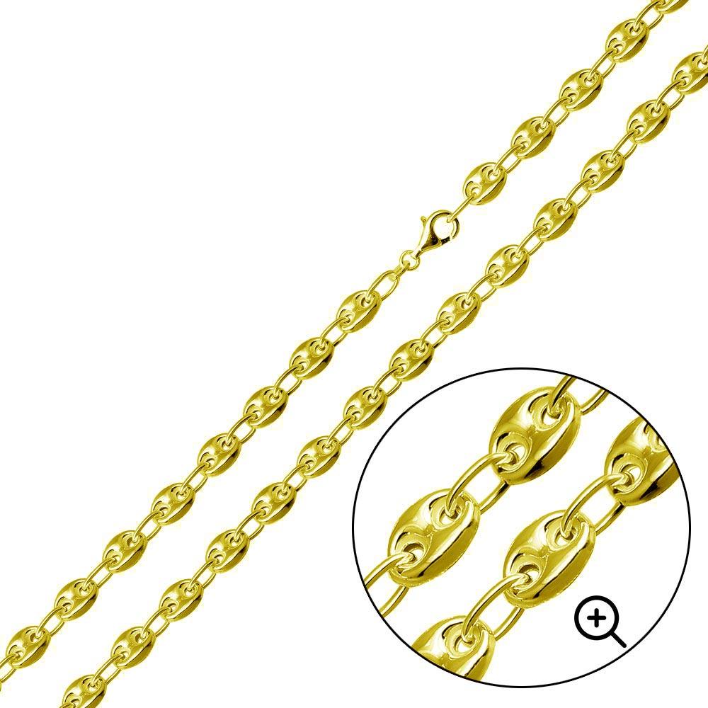 Puffed Gucci Mariner Chain Necklace or Bracelet – 14k Gold Vermeil 925 Sterling Silver – 7mm – Made in Italy