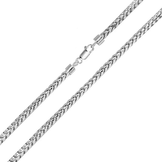 Rhodium Plated 925 Sterling Silver Round Franco Chain 4mm Made in Italy
