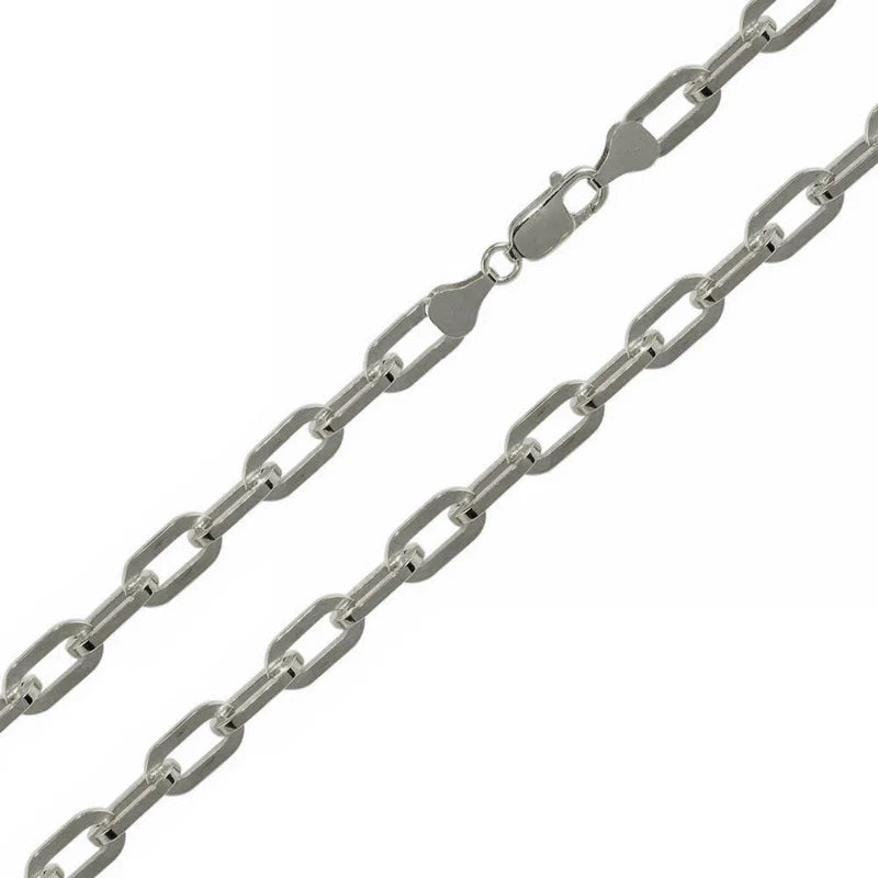 Rhodium Plated 925 Sterling Silver Wide Oval Diamond Cut Paperclip Chain or Bracelet – 5mm – 7"–30" – Made in Italy